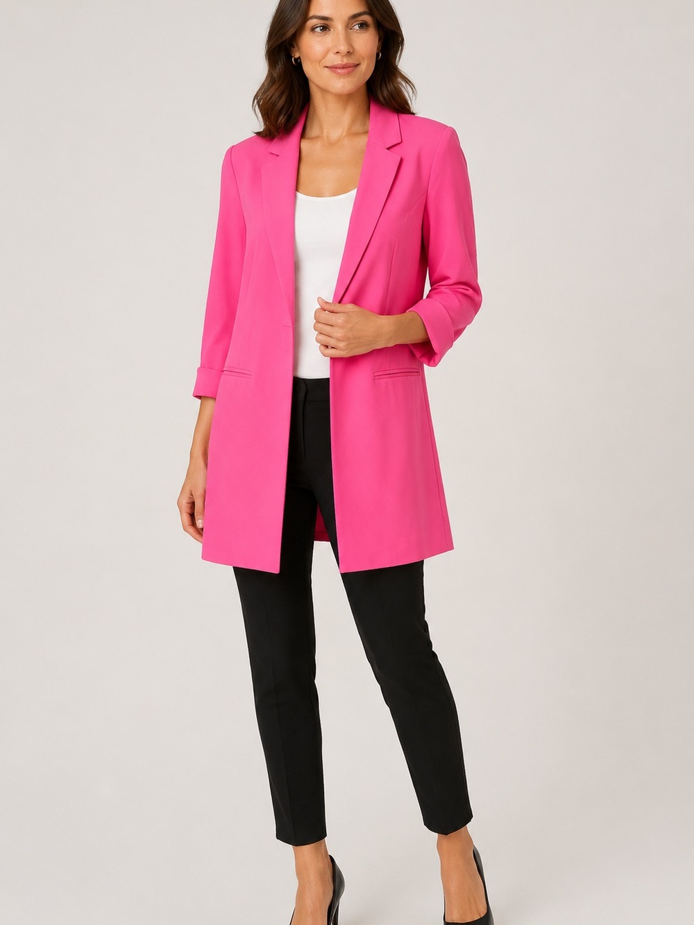 Tahari Bright Pink Longline Blazer Jacket
